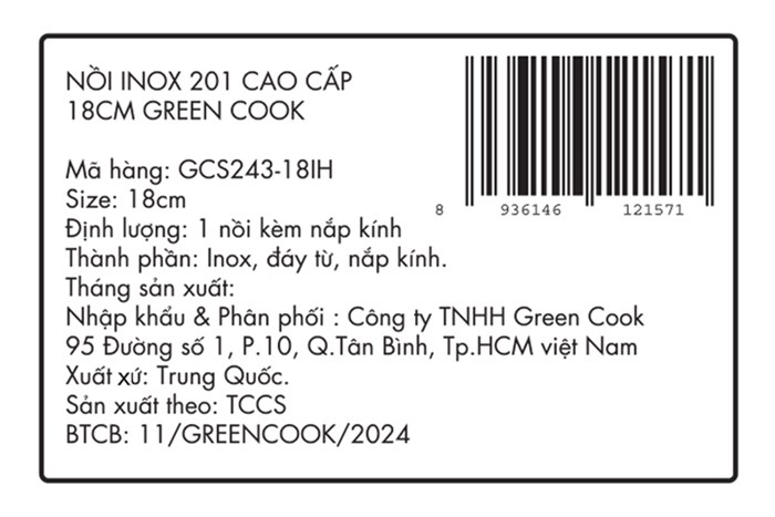 Nồi inox 5 đáy nắp kính 18 cm Green Cook GCS243-18IH Màu Inox