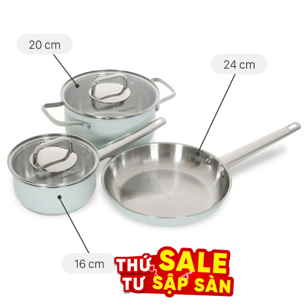 Bộ nồi chảo quánh inox 3 đáy Sunhouse SHG608