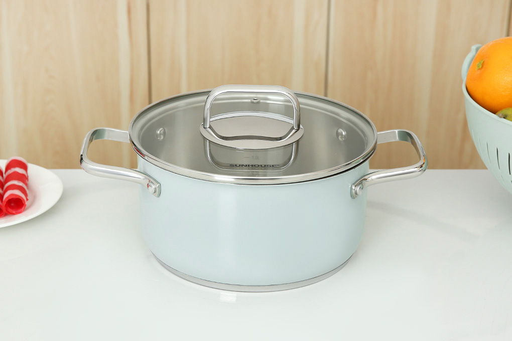 Bộ nồi chảo quánh inox 3 đáy nắp kính Sunhouse SHG608 Màu Xanh lá