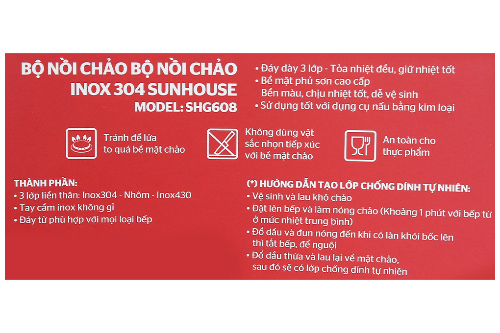 Bộ nồi chảo quánh inox 3 đáy nắp kính Sunhouse SHG608 Màu Xanh lá