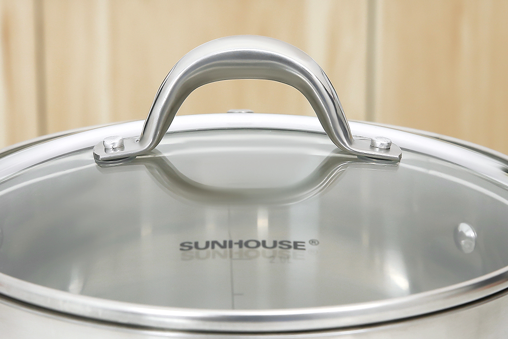 Nồi inox 3 đáy nắp kính 20 cm Sunhouse SHG308-20 Màu Inox