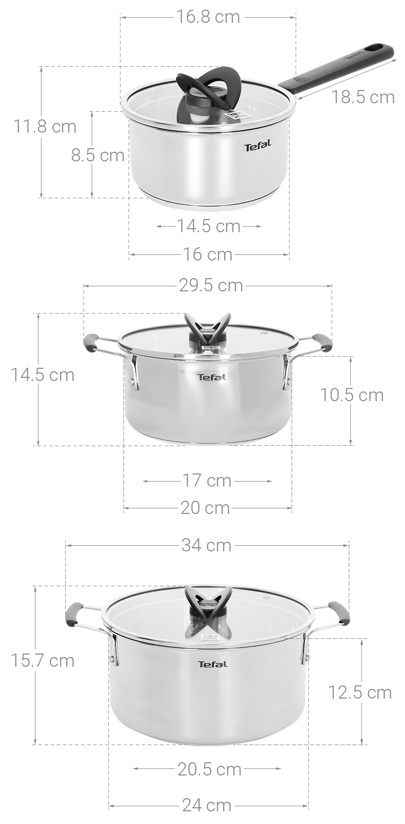 Bộ nồi quánh inox nắp kính Tefal Optispace G7376S44