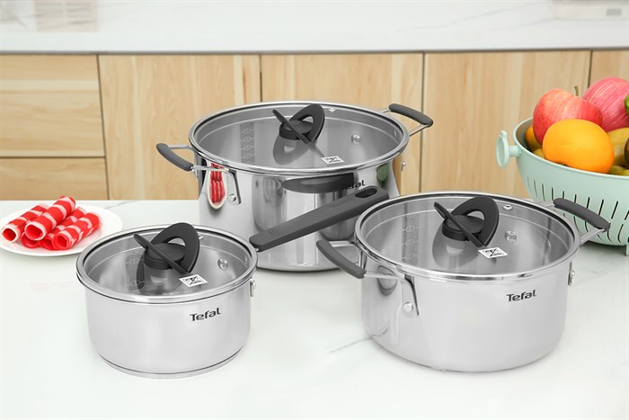 Bộ nồi quánh inox nắp kính Tefal Optispace G7376S44