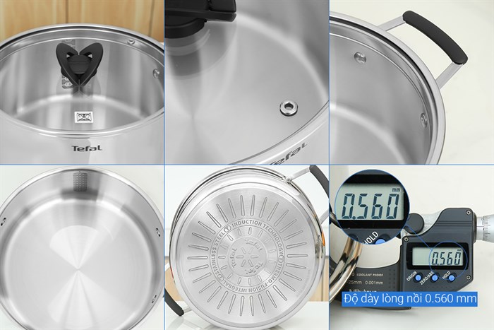 Bộ nồi quánh inox nắp kính Tefal Optispace G7376S44 Màu Inox