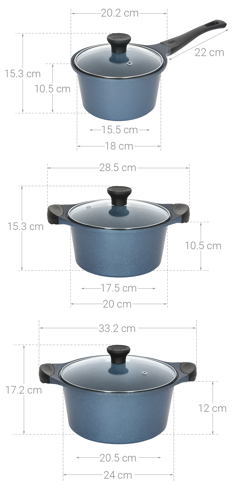 Bộ nồi quánh nhôm chống dính nắp kính Supor DuraRock H23102-T1