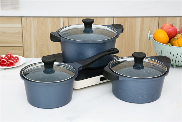 Bộ nồi quánh nhôm chống dính nắp kính Supor DuraRock H23102-T1 Bộ nồi quánh nhôm chống dính nắp kính Supor DuraRock H23102-T1