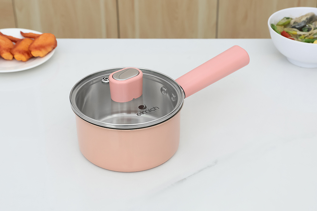 Quánh inox 3 đáy nắp kính 14 cm Elmich Baby EL-2510AP Màu Hồng nhạt