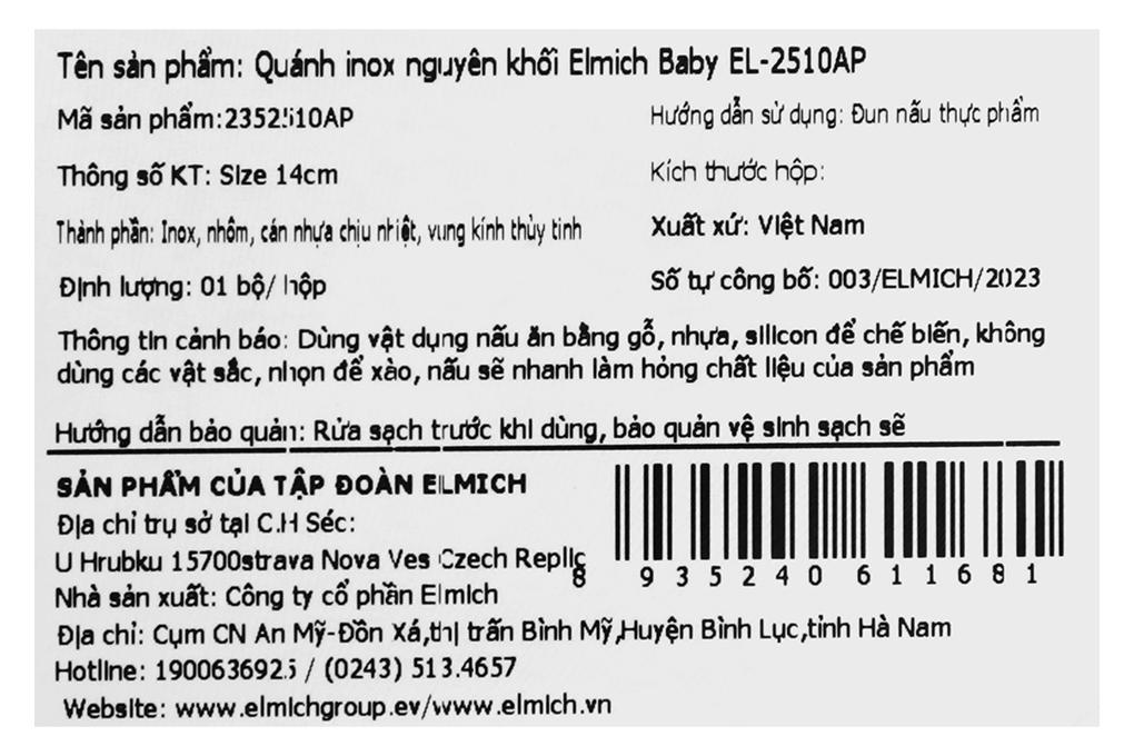 Quánh inox 3 đáy nắp kính 14 cm Elmich Baby EL-2510AP Màu Hồng nhạt