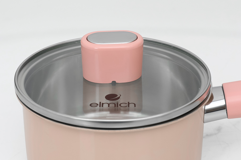 Quánh inox 3 đáy nắp kính 14 cm Elmich Baby EL-2510AP Màu Hồng nhạt