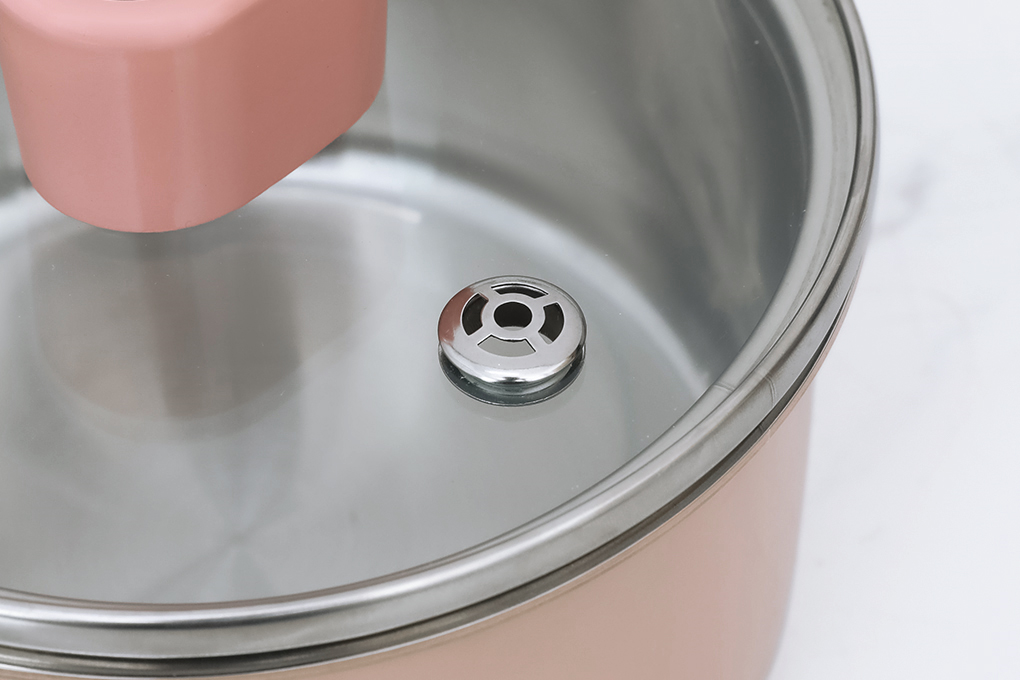Quánh inox 3 đáy nắp kính 14 cm Elmich Baby EL-2510AP Màu Hồng nhạt