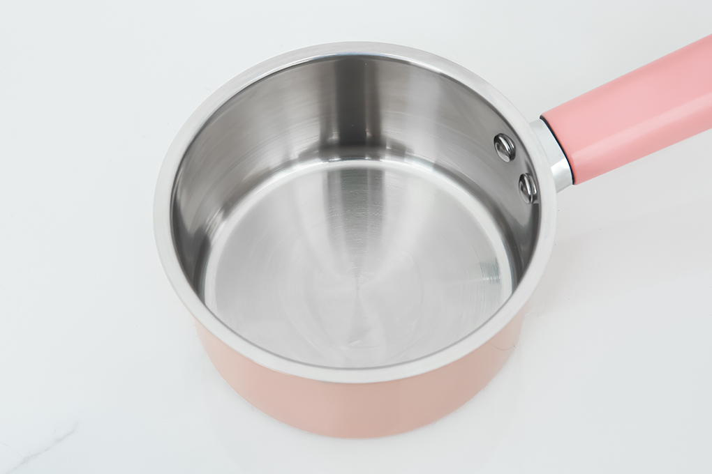 Quánh inox 3 đáy nắp kính 14 cm Elmich Baby EL-2510AP Màu Hồng nhạt