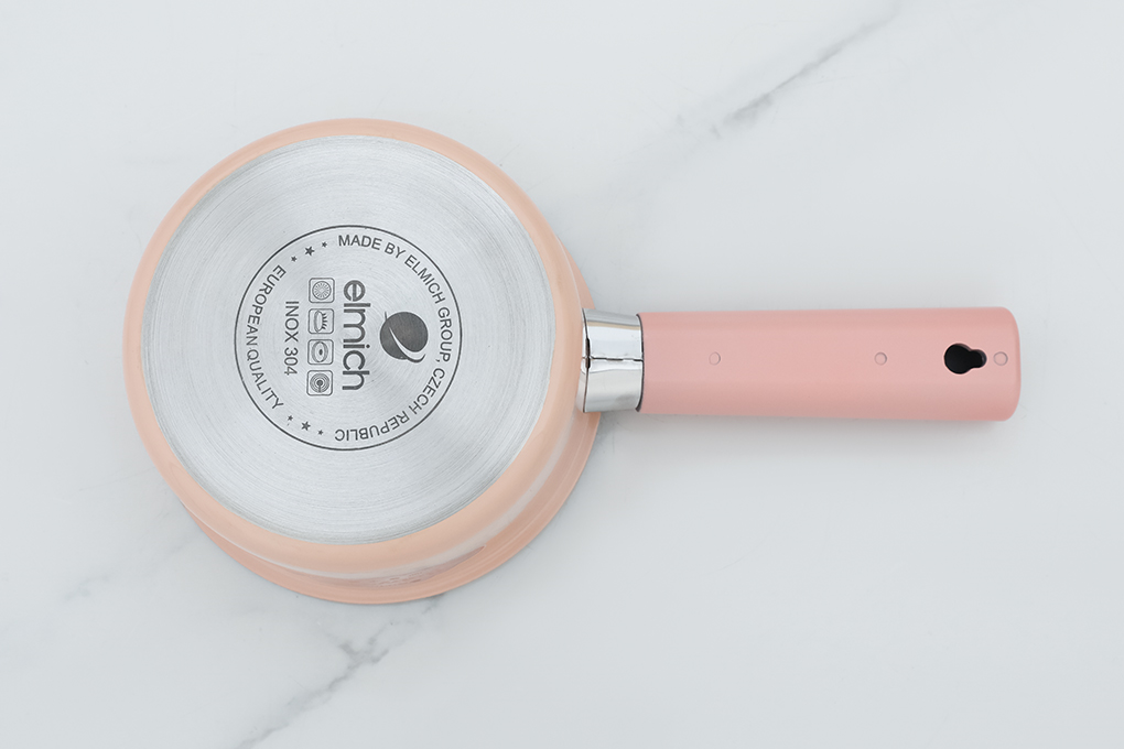 Quánh inox 3 đáy nắp kính 14 cm Elmich Baby EL-2510AP Màu Hồng nhạt