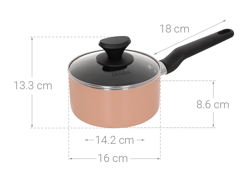 Quánh nhôm chống dính nắp kính 16 cm Delites QCDE16