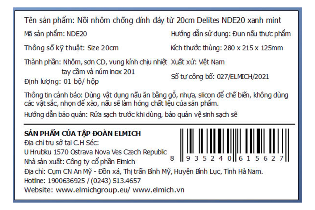 Nồi nhôm chống dính nắp kính 20 cm Delites NDE20 Màu Xanh mint