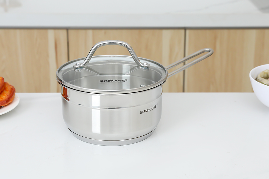 Bộ nồi quánh inox 5 đáy nắp kính Sunhouse SHG669 Màu Inox