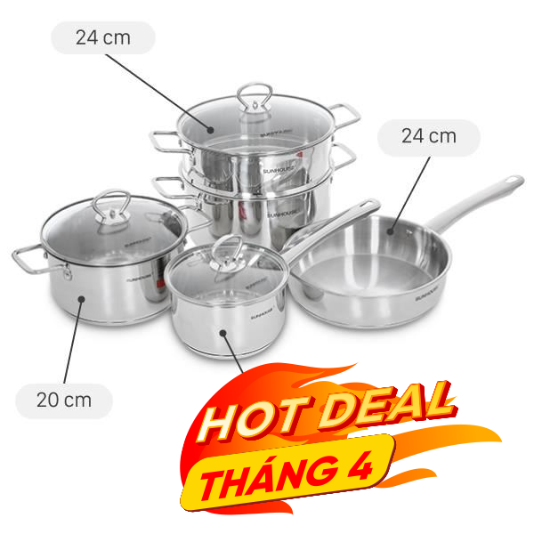 Bộ nồi chảo quánh inox Sunhouse SHG991