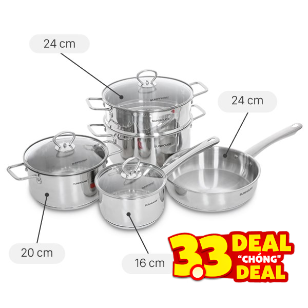 Bộ nồi chảo quánh inox Sunhouse SHG991