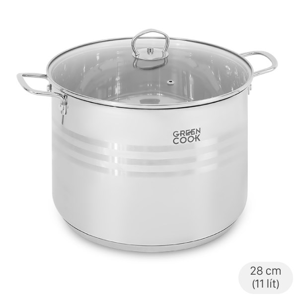 Nồi luộc gà inox 5 đáy nắp kính 28 cm Green Cook GCS243-28IH