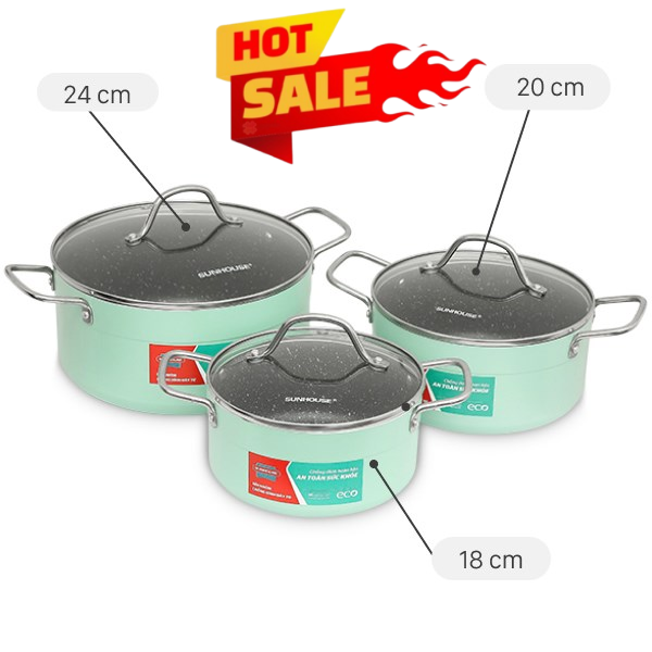 Bộ 3 nồi nhôm 3 đáy Sunhouse Eco SHG1122MX