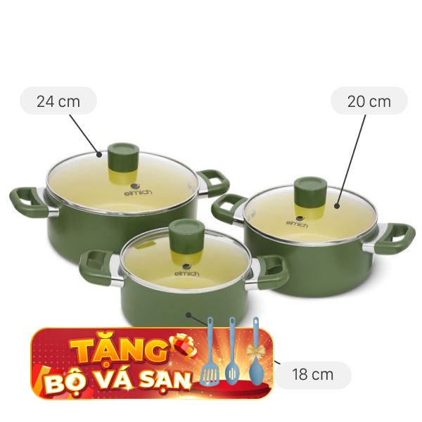 Bộ 3 nồi nhôm chống dính Elmich Olive EL5245OV01