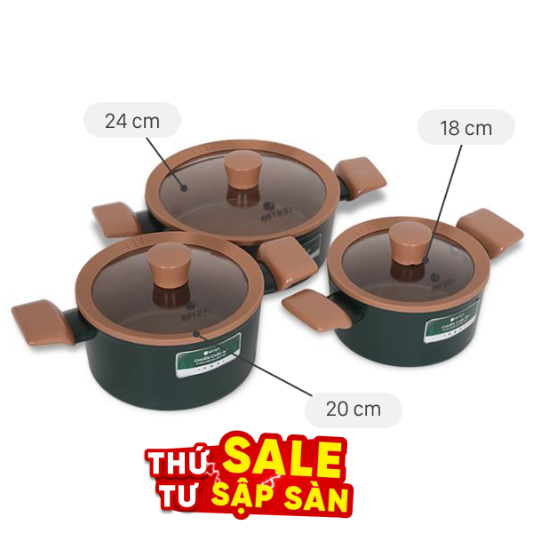 Bộ 3 nồi nhôm chống dính Elmich Harmony EL5246PT01