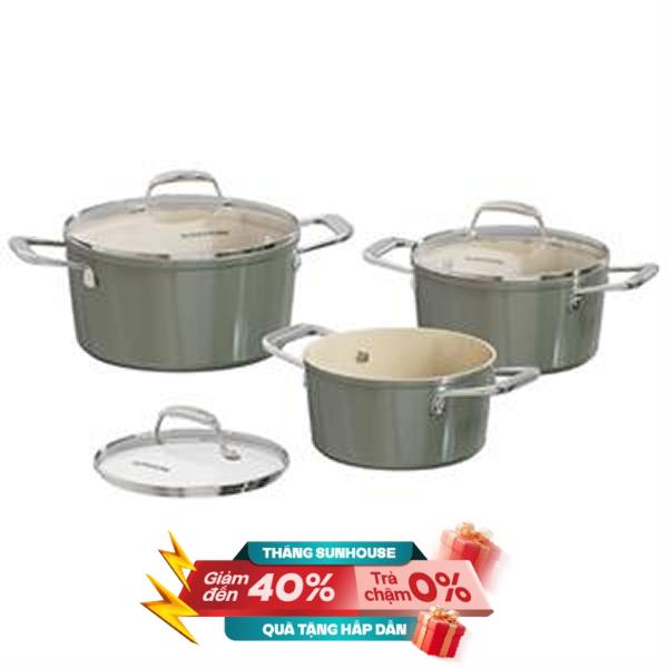 Bộ 3 nồi nhôm chống dính nắp kính Sunhouse Healthy SHG2210DM