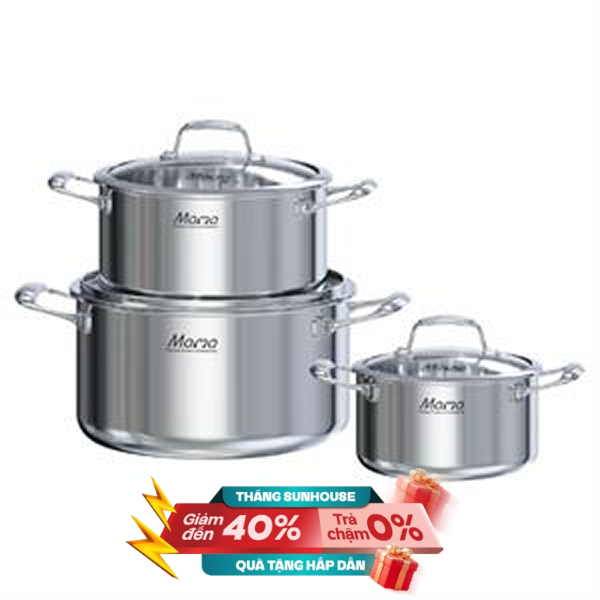Bộ 3 nồi inox liền đáy nắp kính Sunhouse Mama SHG825