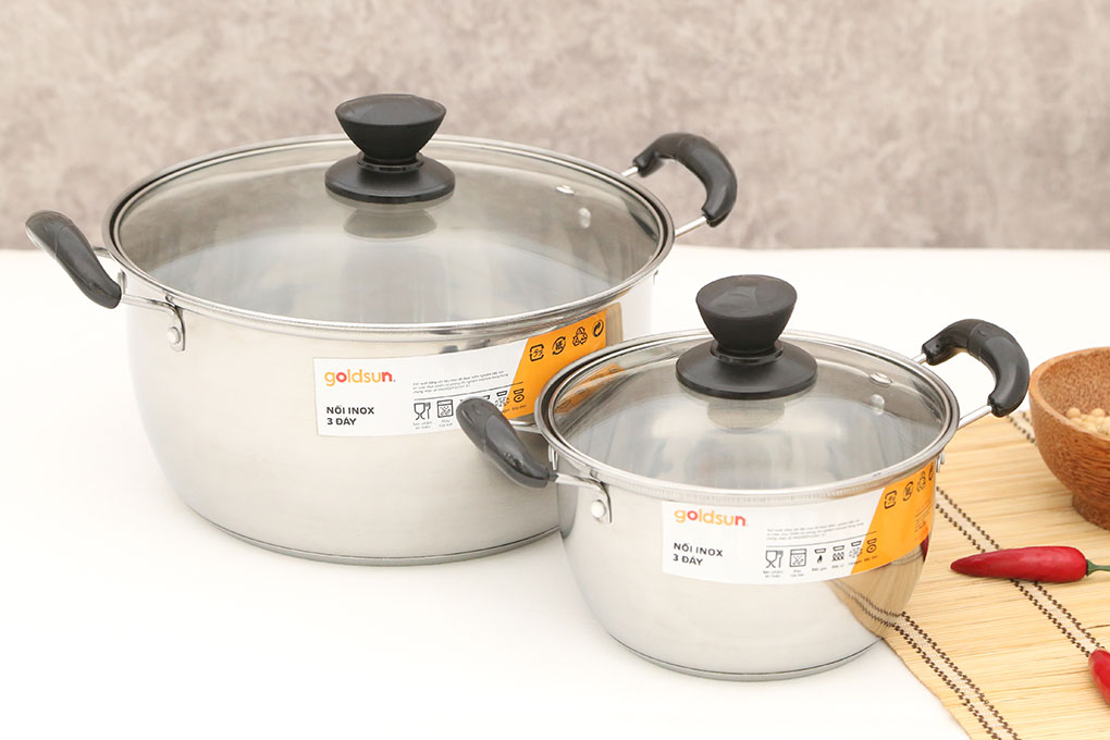 Bộ 2 nồi inox 3 đáy 16, 24 cm Goldsun GE21-3-2304SG