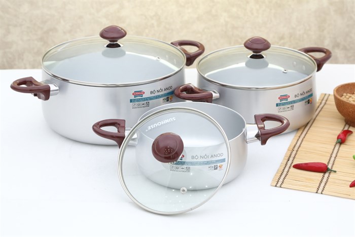 Bộ 3 nồi nhôm anod Sunhouse SH8833QT Màu Xám