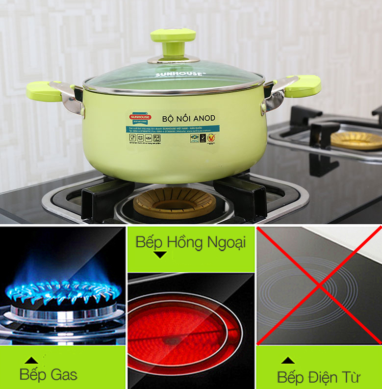 Bộ 4 nồi anod Sunhouse SH9944 sử dụng được trên bếp gas, bếp hồng ngoại, không dùng cho bếp từ Bộ 4 nồi anod Sunhouse SH9944 sử dụng được trên bếp gas, bếp hồng ngoại, không dùng cho bếp từ