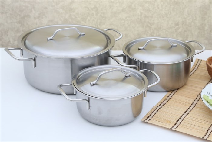 Bộ 3 nồi inox đáy từ 16, 18, 24 cm Happycook Elegan EL-06SRY Màu Inox