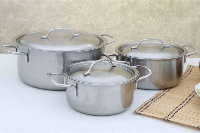 Bộ 3 nồi inox đáy từ 16, 18, 24 cm Happycook Elegan EL-06SRY Màu Inox
