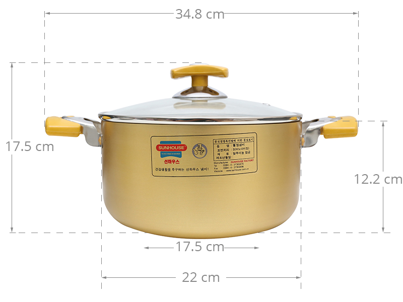 Nồi nhôm anod 22 cm Sunhouse SH8834- 22EBN