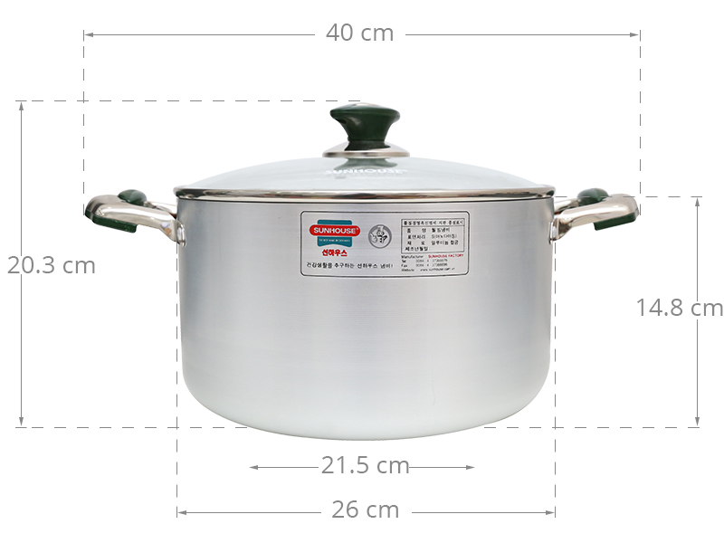 Nồi nhôm anod nắp kính 26 cm Sunhouse SHG88-26S