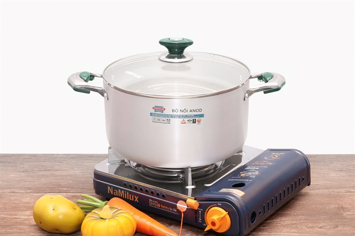 Nồi nhôm anod nắp kính 26 cm Sunhouse SHG88-26S Màu Bạc