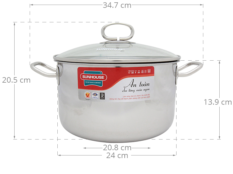 Thông số kỹ thuật Nồi inox đáy từ 24 cm Sunhouse SHG24S