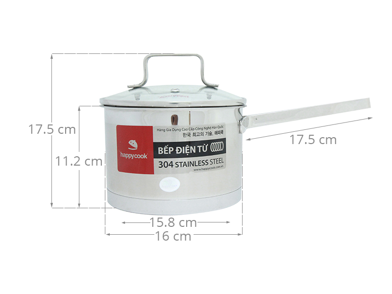 Quánh inox 3 đáy nắp kính 16 cm Happycook Richar Q16-RS