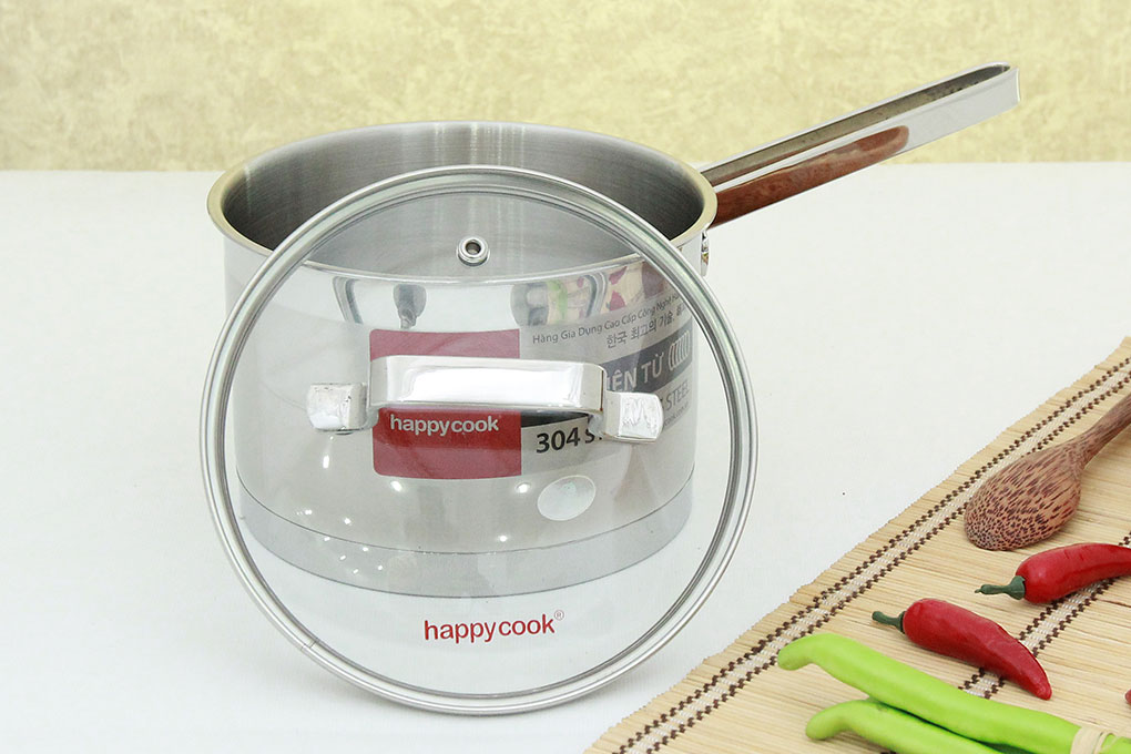 Quánh inox 3 đáy nắp kính 16 cm Happycook Richar Q16-RS Màu Inox