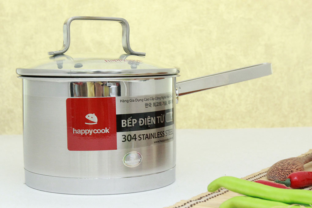 Quánh inox 3 đáy nắp kính 16 cm Happycook Richar Q16-RS Màu Inox
