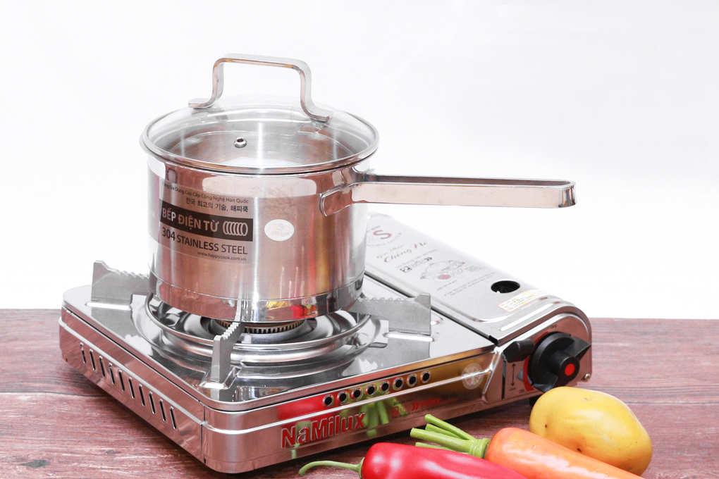 Quánh inox 3 đáy nắp kính 16 cm Happycook Richar Q16-RS Màu Inox