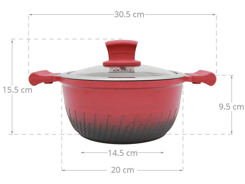 Nồi nhôm chống dính nắp kính 20 cm Elmich Phoenix 2357170