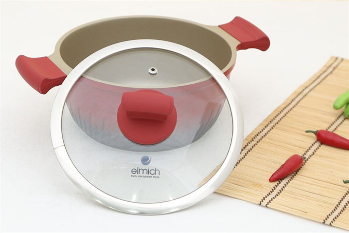 Nồi nhôm chống dính nắp kính 20 cm Elmich Phoenix 2357170 Màu Đỏ đô