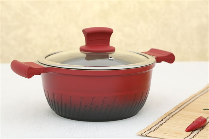 Nồi nhôm chống dính nắp kính 20 cm Elmich Phoenix 2357170 Màu Đỏ đô