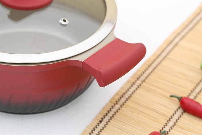 Nồi nhôm chống dính nắp kính 20 cm Elmich Phoenix 2357170 Màu Đỏ đô