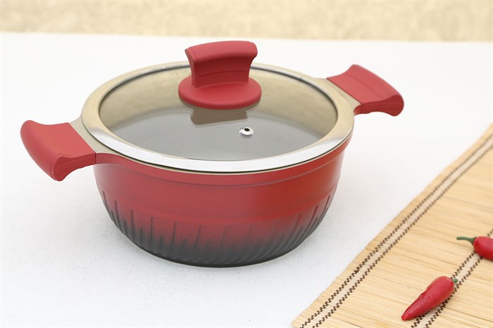 Nồi nhôm chống dính nắp kính 20 cm Elmich Phoenix 2357170 Màu Đỏ đô
