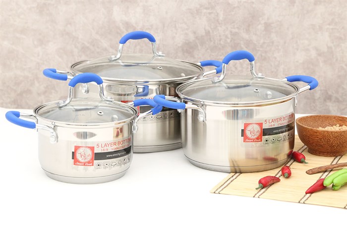 Bộ 3 nồi inox 5 đáy 16, 20, 24 cm Elmich Smartcook-SMR3-2355961 Màu Inox