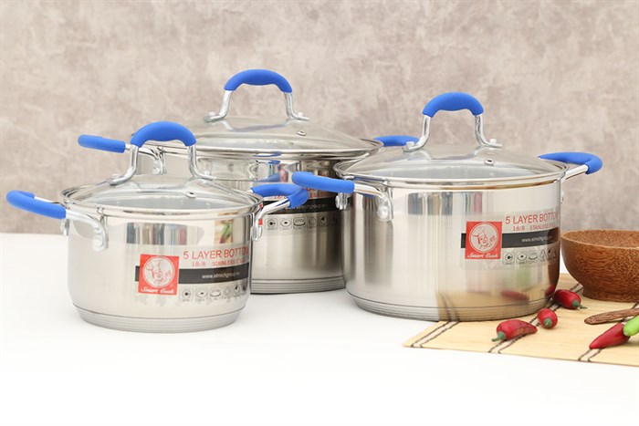Bộ 3 nồi inox 5 đáy 16, 20, 24 cm Elmich Smartcook-SMR3-2355961 Màu Inox