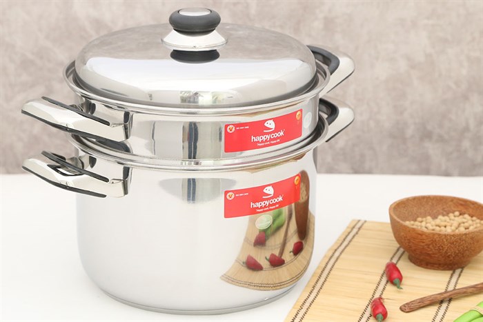 Bộ nồi xửng inox 3 đáy 26 cm Happycook ST26 Màu Inox