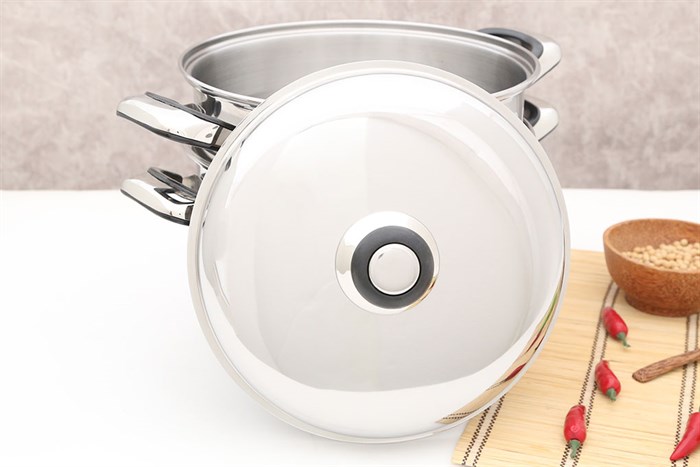 Bộ nồi xửng inox 3 đáy 26 cm Happycook ST26 Màu Inox
