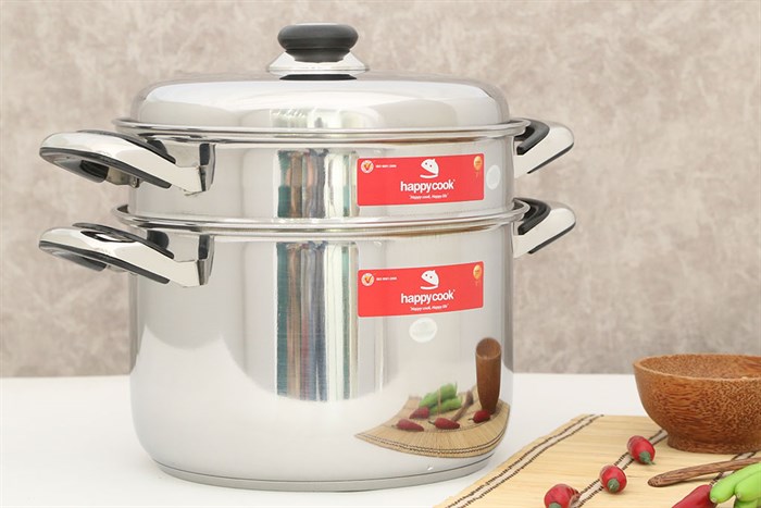 Bộ nồi xửng inox 3 đáy 26 cm Happycook ST26 Màu Inox